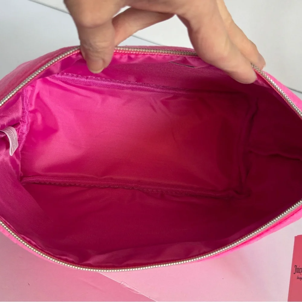 Juicy Couture Large Fuzzy Pink Cosmetic Bag 10” x 7” x 4.5”